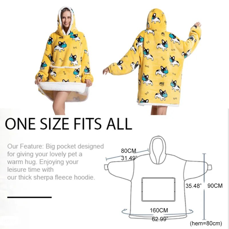 Hoodie Sherpa Fleece Oversized Wearable Hooded Blanket Sweatshirt - StarWorths