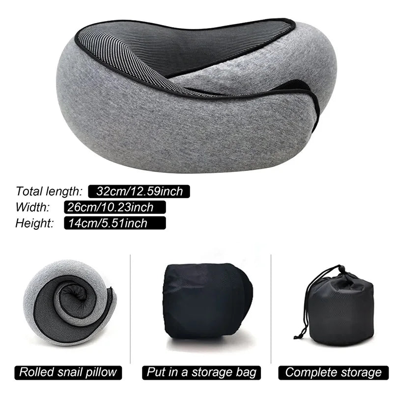 Travel Neck Pillow Memory Foam U-shaped Pillow Snail Style Travel Neck Support Portable Adjustable Soft Noon Break Sleep Pillows - StarWorths