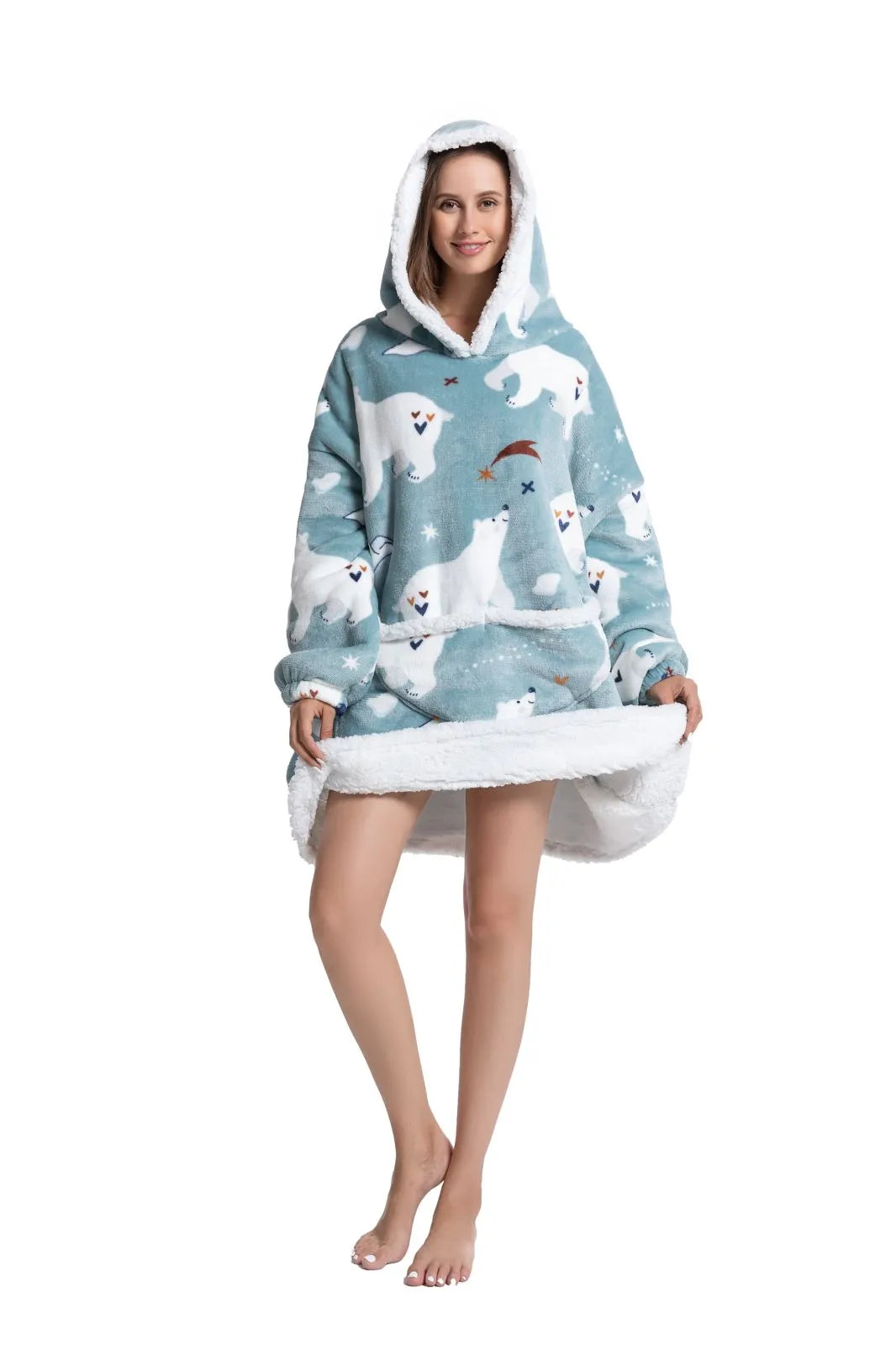 Hoodie Sherpa Fleece Oversized Wearable Hooded Blanket Sweatshirt - StarWorths