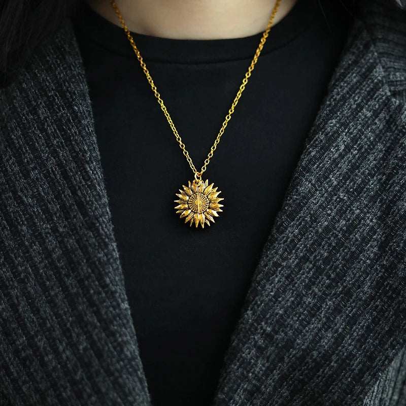 Open Locket Sunflower Necklace Pendant - StarWorths