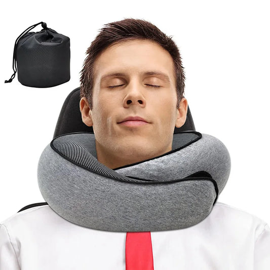 Travel Neck Pillow Memory Foam U-shaped Pillow Snail Style Travel Neck Support Portable Adjustable Soft Noon Break Sleep Pillows - StarWorths